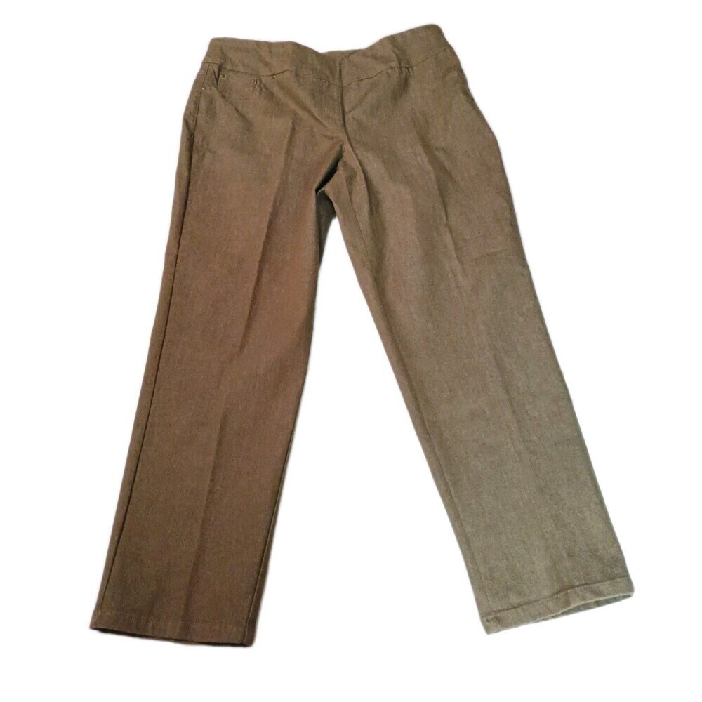 Ruby Rd Petite Pull On Stretch Pants Size 14P Greenish Bronze Lurex Shimmer...